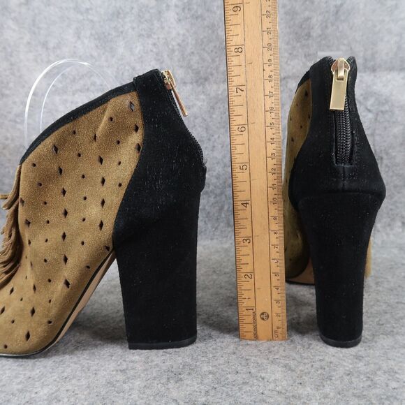 Jessica Simpson Shoes Womens 8.5 Bootie Fringe Open Toe Two Tone Leather Fashion - Picture 6 of 13